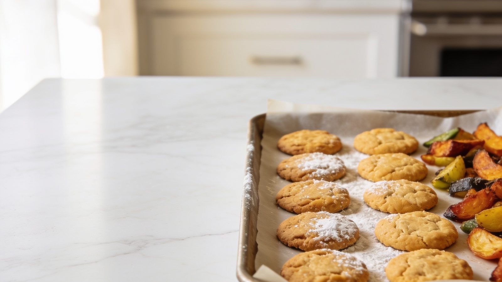 best baking sheets — kitchen baking sheets in a bright kitchen