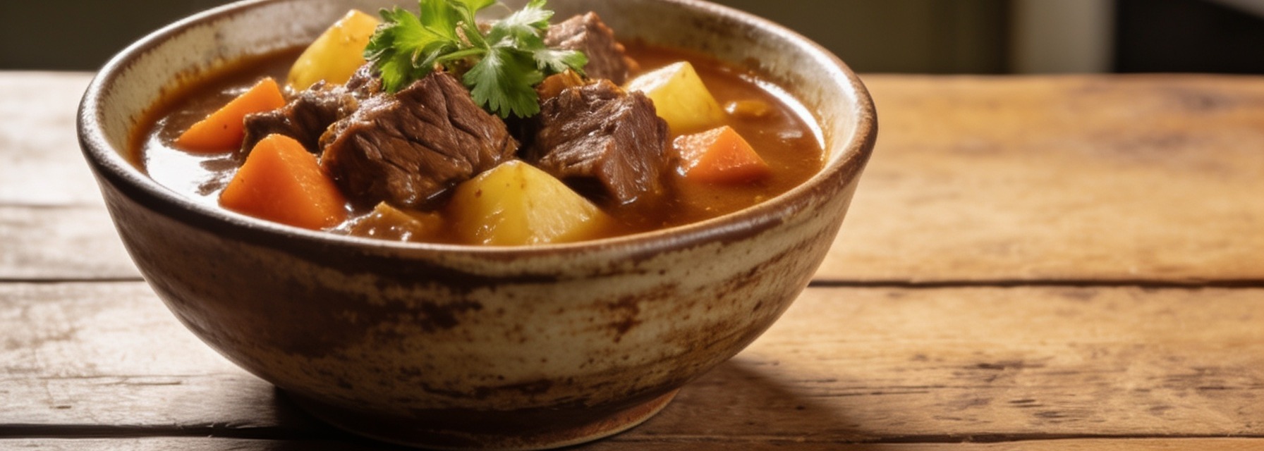 Bowl of Instant Pot beef stew with carrots and potatoes